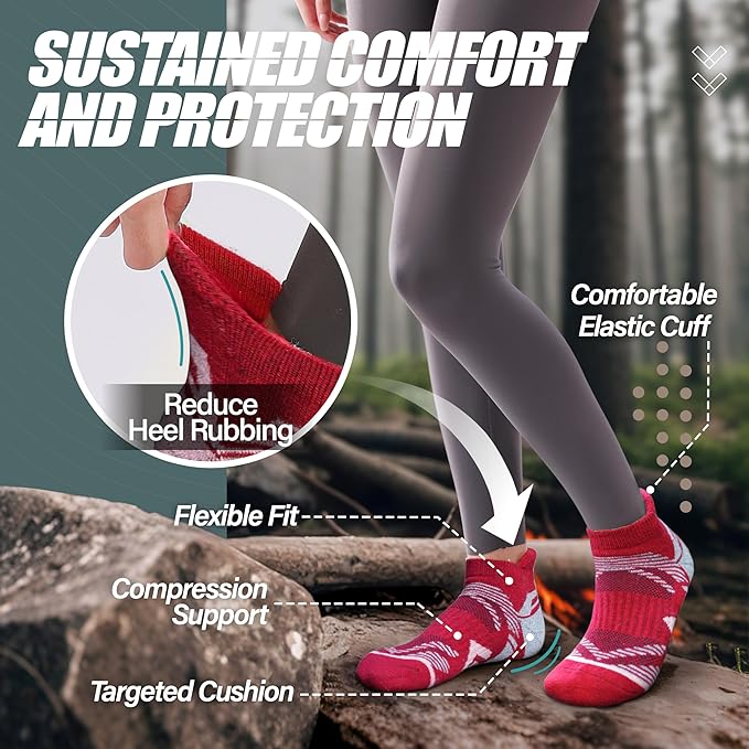 ANTSANG 6 Pairs Merino Wool Ankle Hiking Running Socks Compression Thick Cushion Breathable No Show Socks for Men Women