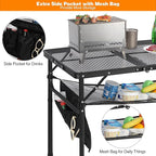 REDCAMP 48x24 Long Folding Grill Table for Outside, Lightweight Portable Double Layer Metal Aluminum Outdoor Grill Table with Adjustable Height Legs, Great for Camping Picnic Cooking BBQ, Black 4ft