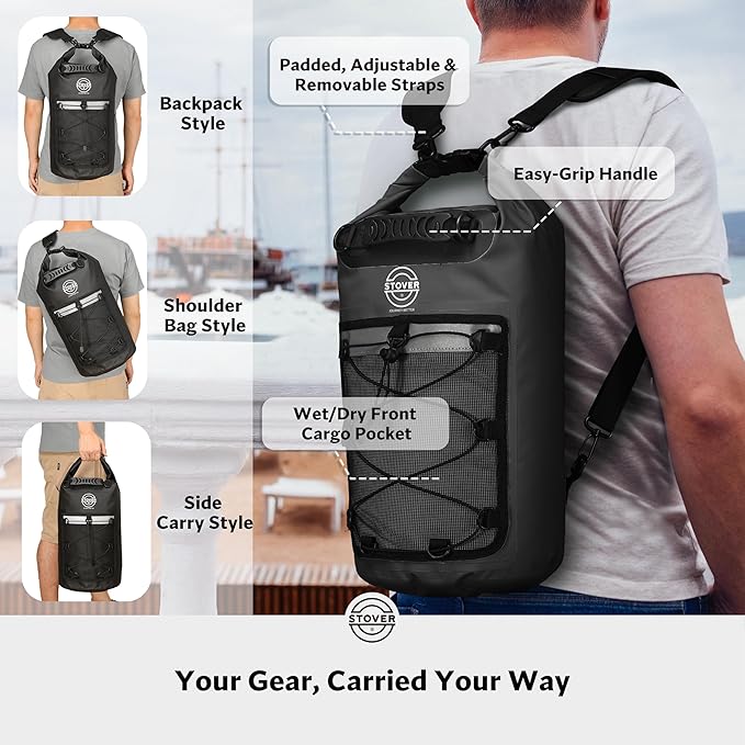 STOVER 5/10/25/30/40/55L Waterproof Backpack- Floating Dry Bag for Kayaking, Travel, Beach, Hiking, & Camping, Men/Women