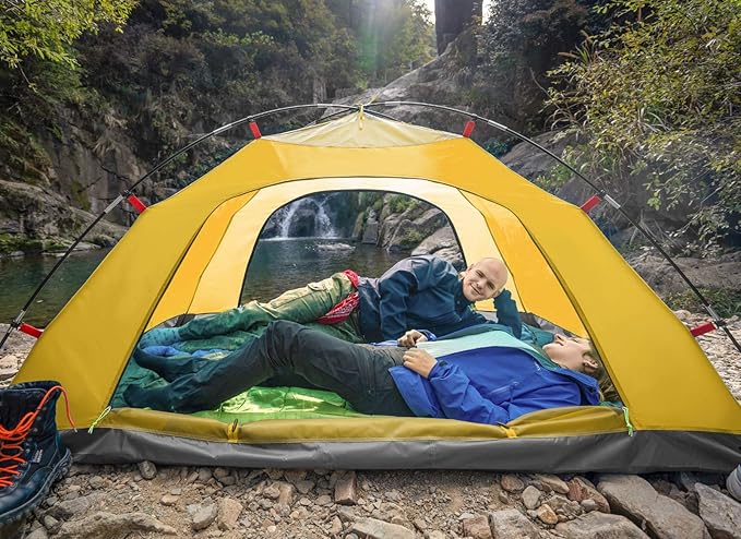 KAZOO 2／4 Person Camping Tent Outdoor Waterproof Family Large Tents 2/4 People Easy Setup Tent with Porch Double Layer