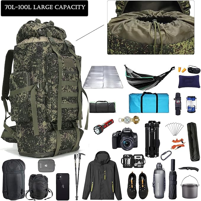 Hiking Backpack for Men 70L/100L Camping Backpack Military Rucksack Molle 3 Days Assault Pack for Climbing