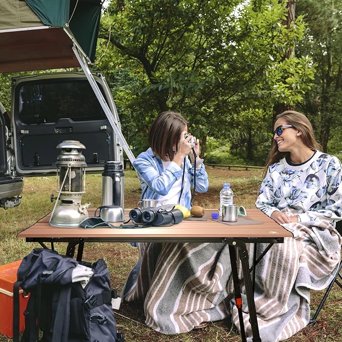 VILLEY Portable Camping Table with Adjustable Legs, Lightweight Aluminum Folding Beach Table with Carrying Bag for Outdoor Cooking, Picnic, Beach, Backyards, BBQ and Party