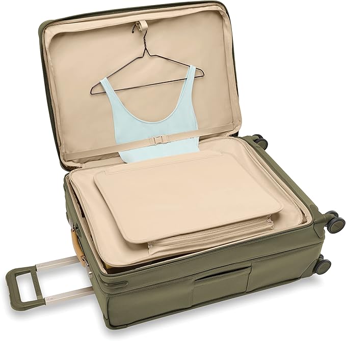 Briggs & Riley 29" Large Expandable Spinner - Checked Luggage for Travel, Suitcases with Wheels, Softside Rolling Bag for Men & Women, Self-Repairing Zipper - Baseline Collection, Olive
