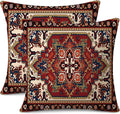 Outdoor Waterproof Pillow Covers 18x18 Inch Red Floral Bohemian Vintage Carpet Pattern Ethnic Design Decorative Farmhouse Cushion Cases for Sofa Couch Garden Balcony Set of 2