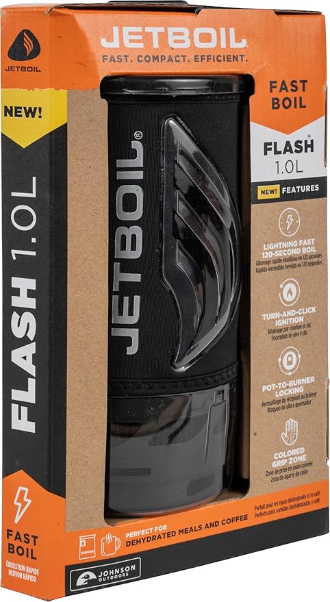 Jetboil Flash 1.0L Portable Fast Boil Stove for Camping and Backpacking with 1-Step Auto Ignition, New for 2025, Propane/Isobutane Burner with Cooking Cup
