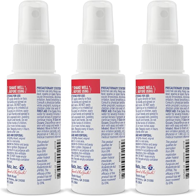 No Natz Botanical Bug Repellent, Effective for Gnat, Mosquito, and Biting Flies, Hand-Crafted and DEET-Free, Non-Greasy Formula, Made in The USA, 2 Ounce Spray Bottle, 3-Pack