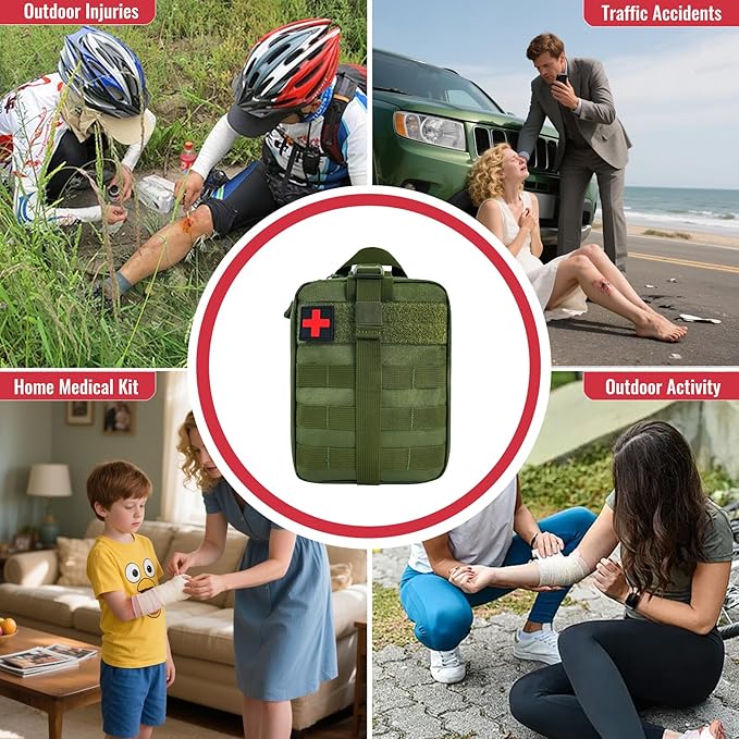 Survival First Aid Kit, MOLLE Medical Pouch Tactical First Aid Kit for Home, Car, Hiking, Travel, Camping, ArmyGreen