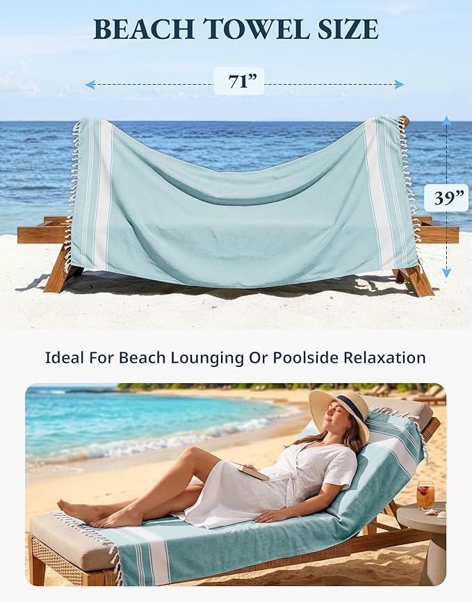 LANE LINEN Beach Towel Oversized, 2 Pack Turkish Beach Towels, Pre-Washed Stylish Womens, Quick Dry Swim, Sand Free Beach Towel, Adult Beach Towels - Hunter Green