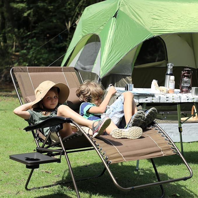 TIMBER RIDGE Oversized Zero Gravity Chair, 33In Wide XXL Zero Gravity Reclining Chair with Side Table, Full Padded Lounge Chair for Outdoor Camping Patio Lawn, Heavy Duty Supports 500lbs, Brown-1 Pack