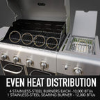 Kenmore 4-Burner BBQ Gas Grill with Searing Side Burner, Propane Grill, 52,000 BTUs, Warming Rack, Electronic Ignition & Cast Iron Cooking Grates, Black/Stainless Steel