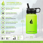 HYDRO CELL Stainless Steel Insulated Water Bottle with Straw - For Cold & Hot Drinks - Metal Vacuum Flask with Screw Cap and Modern Leakproof Sport Thermos for Adults (Neon 14oz)