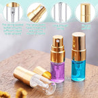 Zhehao 100 Pcs Mini Spray Bottles 2 ml Clear Glass Perfume Bottles Refillable Fine Mist Perfume Atomizer Portable Empty Sample Containers for Cleaning, Essential Oils, Travel (Gold Cap)