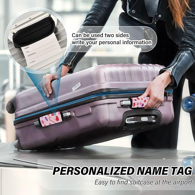 4 Pack Valentines Candy Luggage Handle Wrap, Detachable Luggage Tag, Neoprene Suitcase Wrap with Comfort Grip & Bright Identifier for Suitcase, Travel Bag, Sports Bag