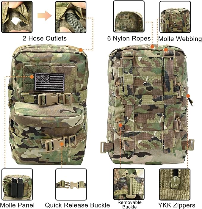 Tactical Mini Molle Hydration Pack,Molle Hydration Carrier with US Flag Water Resistant,Hydropack for Tactical Vest Backpack