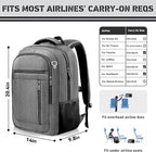 Travel Backpack, Extra Large 45L Travel Backpack for Men & Women, Expandable Laptop Bag, Water Resistant Computer Backpack Fits 18.4 Inch Laptop, Lightweight Daypack for Flight, Grey