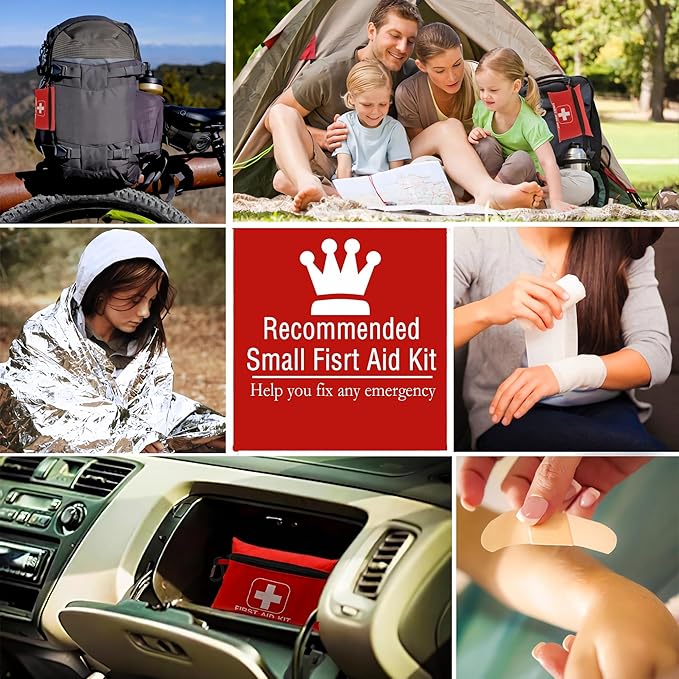 Small Emergency First Aid Kit Including 166 Pieces of Supplies to Clean, Treat, and Protect Minor Injuries for Outdoors, Camping, Auto, Home, and Workplace