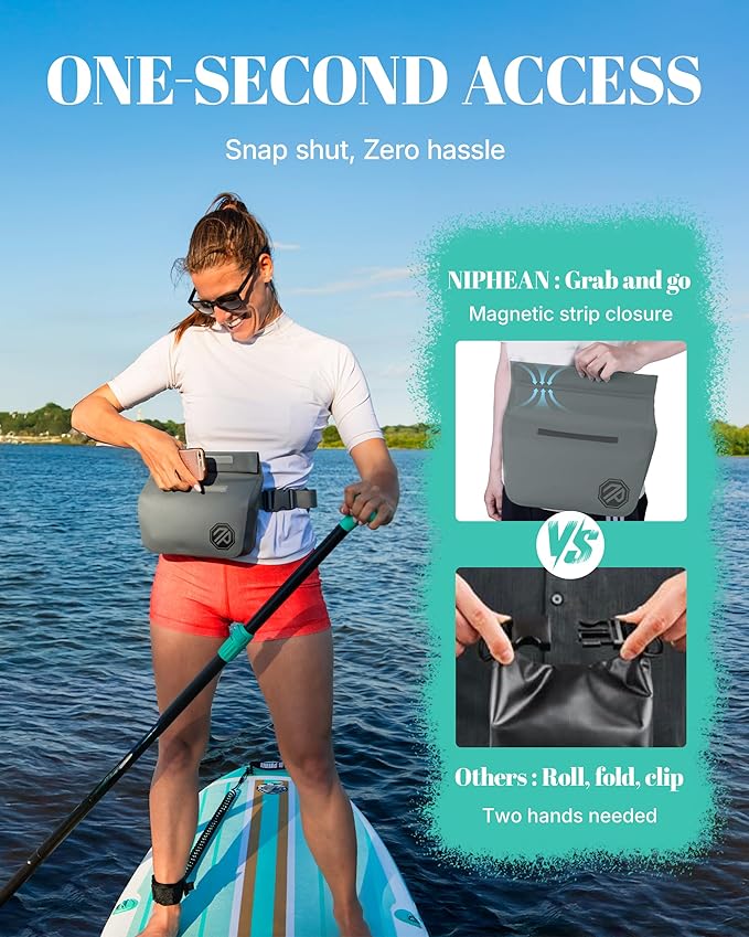 niphean IPX7 Waterproof Dry Bag with Magnetic One-Hand Closure, Durable Waterproof Bag for Kayaking, Paddle Board, Beach, Swimming, Multi-Wear Fanny Pack Style, Dry Bags for Men & Women Outdoor Use