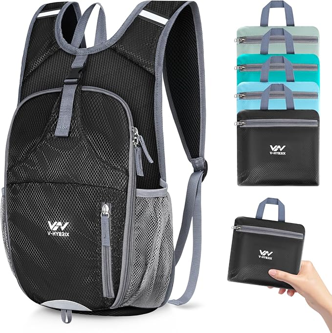 15L Hiking Backpack - Small Lightweight Packable Daypack Travel Outdoor Foldable Shoulder Bag Camping Hiking Backpack for Women Men - Black