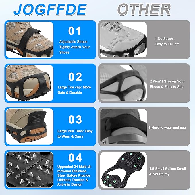 Ice Cleats Snow Traction Cleats Crampons for Walking on Snow and Ice,Non-Slip Overshoe Grippers Anti Slip Footwear for Shoes and Boots