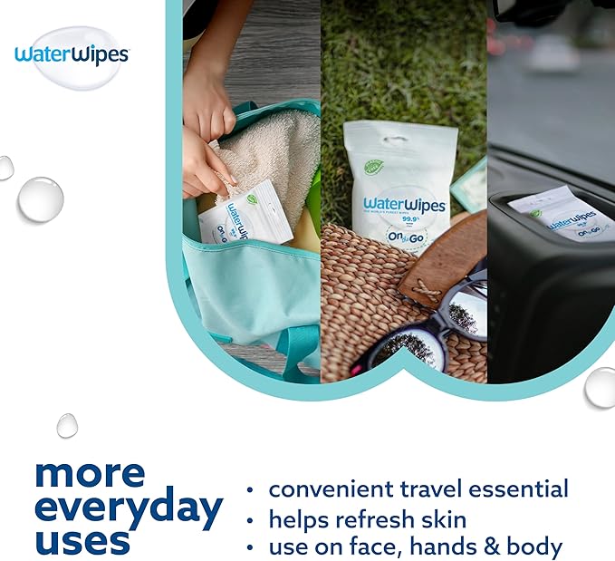 WaterWipes Sensitive+ On The Go Wipes, 3-In-1 Cleans, Cares, Protects, 99.9% Water, Unscented & Hypoallergenic Wet Wipes, 100 Count (10 Packs)