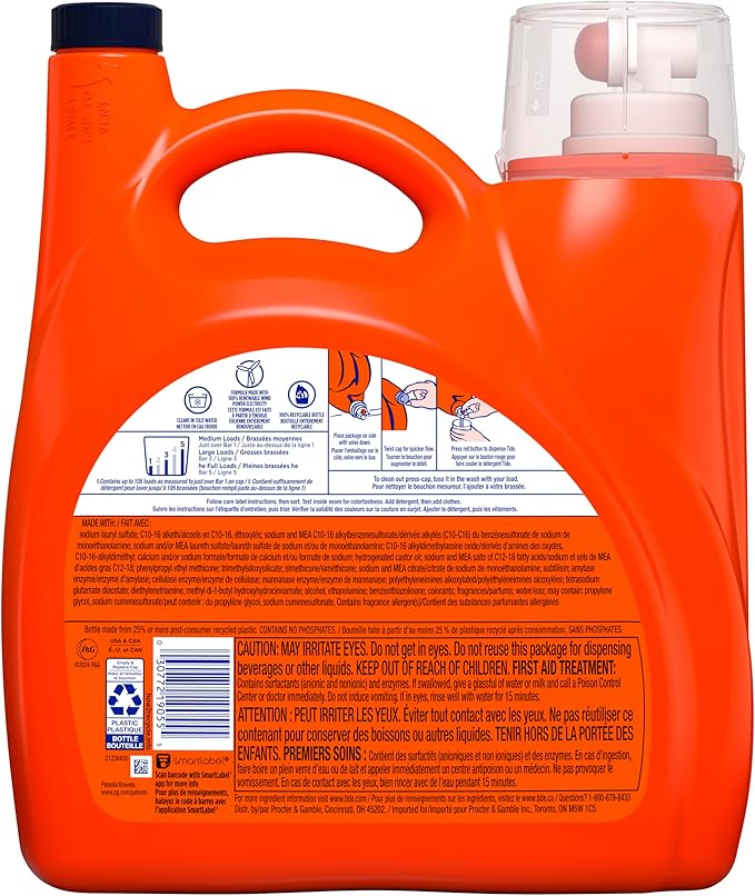 Tide Plus Boost of Ultra Downy Liquid Laundry Detergent, April Fresh Scent, 148 fl oz, 105 Loads, Laundry Detergent Liquid with Long-Lasting Freshness