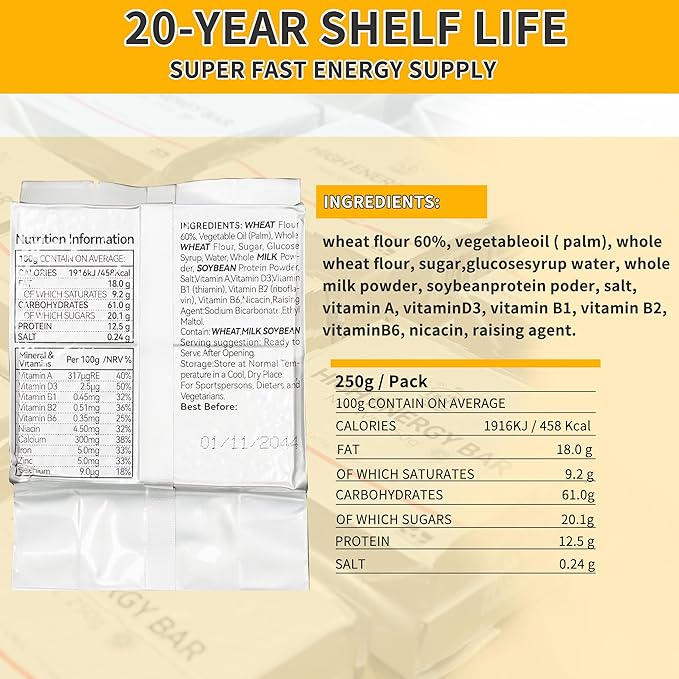 Emergency Food Ration Bars - Milk Flavor Compressed Biscuit Survival Tabs, 20 years Shelf Life Emergency Food Supplies, Food Rations Supply for Outdoor Camping Hiking Snowstorm,Tin Box 6 Count