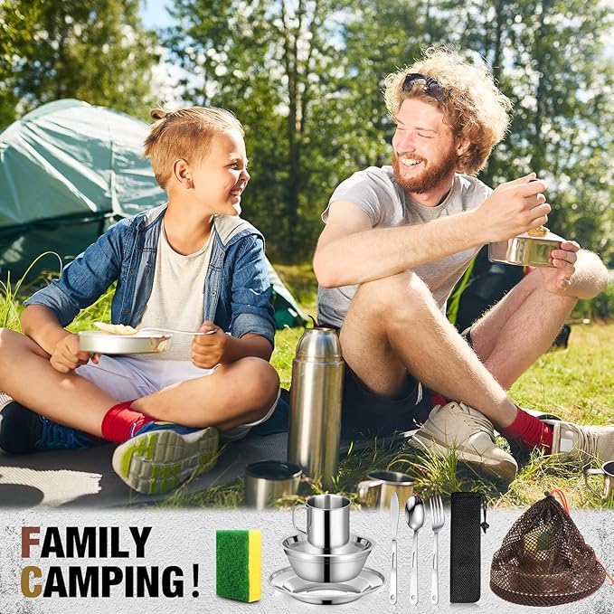 Scout Camping Mess Kit for Person 18/8 Stainless Steel Utensils Camping Dinnerware Kit Boy Scout Dishes Set Girl Scout Mess Kit with Mesh Bag Camping Cutlery Set for Travel Trip School Camp
