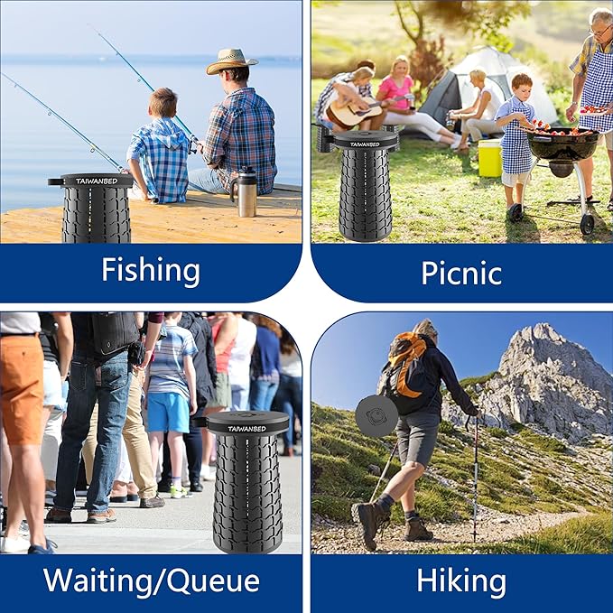 Upgraded XXL Taller 19.7" Wider 11.8" Collapsible Stool with Cushion,Adjustable Seat with Load Capacity 1000lbs, More Taller&Wider Portable Retractable Stool for Adults Camping Fishing Hiking BBQ