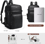 Travel Backpack for Women, Fits 17.0" Notebook, Stylish Lay-Flat Carry-on Vegan Leather Backpack with Luggage Strap for Travel and Daily Use