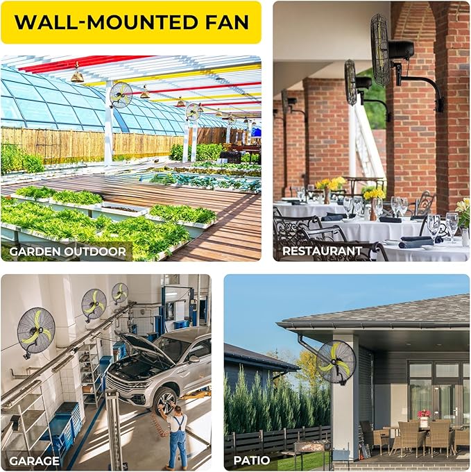 FUGOO 20'' Outdoor Quiet Oscillating Wall Fan With All Sealed Brushless DC Motor,4-Speed Waterproof Outdoor Fan, Heavy Duty Industrial Wall Mount Fans for House,Patios,Commercial,Garage,4000CFM