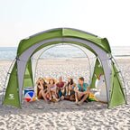 Beach Tent 12 X 12ft Large UPF50+ Pop Up Canopy with 2-Pcs Side Wall, Sun Shelter Rainproof, Waterproof for Camping Trips, Backyard Fun, Fishing, Parties, Or Picnics(Green)
