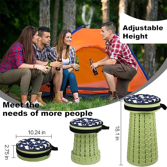 ALEVMOOM Upgraded Collapsible Stool with Thickened Cushion 18.1",600Lbs Max Weight Wider & Taller Pop Up Stool, Heavy Duty Portable Retractable Folding Chair or Travel Foot Rest for Camping & Outdoors