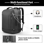 Ample Space Travel Backpack with LifetimeWarranty,Expandable Carry on Backpack with Cable Access Port,Fits 17.3"Laptop Notebook,Water Resistant Weekender Backpack Business Trips,Daily Travel,Black
