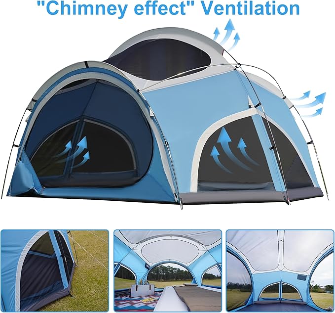 Vidalido 3-4 Person Camping Tent with 2 Large Mesh Door 4 Mesh Window Family Tents, Double Layer Waterproof Portable Easy Setup Camp Tent, Canvas Dome Tents for Camping Outdoor Hiking and Backpacking