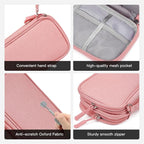 CAAORDKSO Electronic Cable Organizer Bag, Travel Electronic Accessories Carry Case Portable Waterproof Double Layers Storage Bag for Cable, Cord, Charger, Power Bank, Earphone (Light Pink, Medium)