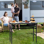 Folding Camping Table, Aluminum Small Folding Table 3 Adjustable Height Max 27.5", Portable Table with Carry Handle, Lightweight, for Outdoor Indoor Travel Camping Picnic BBQ, 34.6" x 15.7"