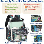 Bagseri Clear Backpack for Kids - 15 Inch Heavy Duty Bookbag for Kindergarten to Grade 2, Transparent School Bag with Reflective Strip, Fits Folders, Black Dino & Blue Dino