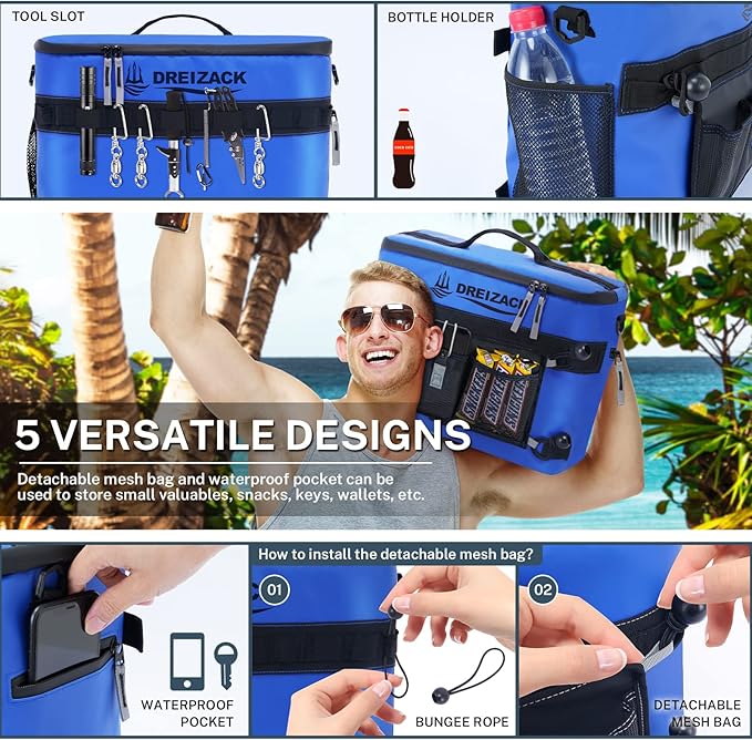 Dreizack Kayak Cooler Behind Seat, Waterproof Cooler for Kayaking,Paddle Board Cooler Compatible with Lawn-Chair Seat Kayak Accessories Cooler Bag Kayak Cooler Tow Behind for Camping Fishing