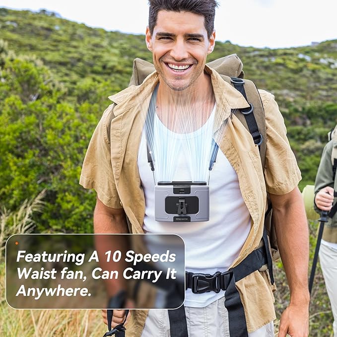 10000mAh Personal Waist Fan, USB Rechargeable Clip The Waist For Working,10 Speed & 40H Cooling and Heatstroke Prevention For Outdoor Travel Camping (K60-gray, 12000mAh)