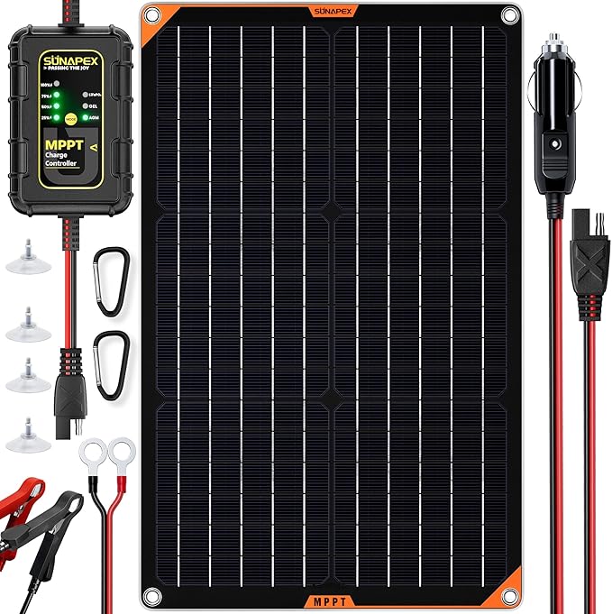SUNAPEX 30W Flexible Solar Panel with MPPT Charge Controller, Solar Battery Charger Maintainer, 12V Waterproof Solar Trickle Charger for Car, Motorcycle, Boat, Marine, RV, Trailer, Tractor,Truck, etc