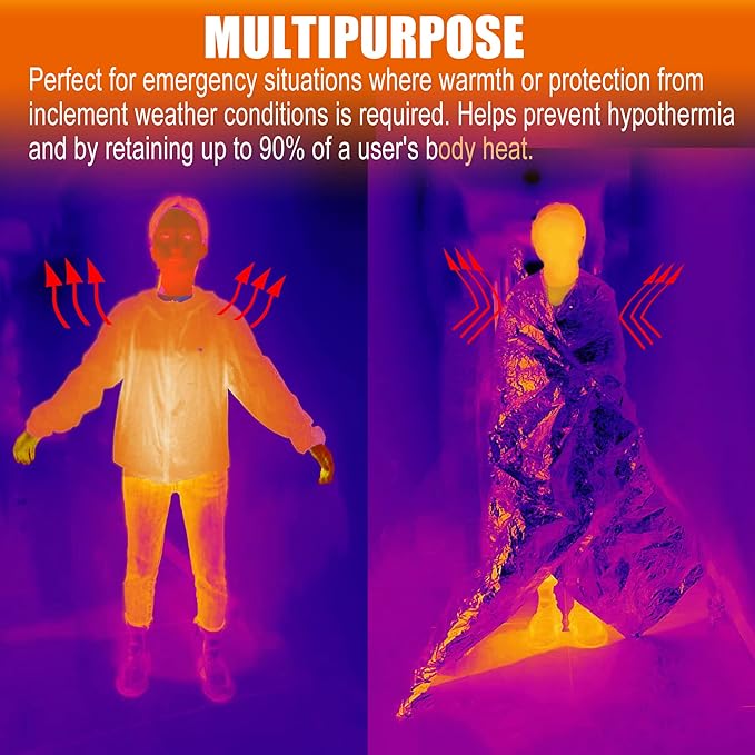 Emergency Blankets Mylar Thermal Blanket (4 Pack) of Gigantic Space Blanket 82 * 52 in. Survival Blankets Heavy Duty Camping Gear,First Aid, Silver+Orange