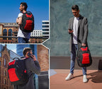 Swissdigital Design Men's Laptop Backpack for College and Business Travel with Integrated USB Charging Port and RFID Protection Fits 15.6" Laptops Black/Red | J14-41