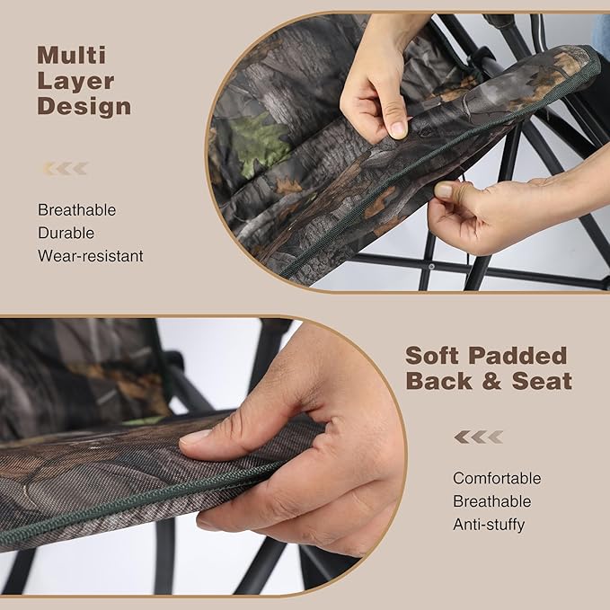 REDCAMP Oversized Hunting Chairs for Blinds with Thickened Cotton, Portable Folding Camo Padded Camping Chairs for Adults Hunting Seats with Hard Arms for Outside Outdoor, Camouflage