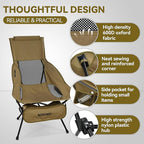 MARCHWAY Lightweight Folding High Back Camping Chair with Head Support, Stable Portable Compact for Outdoor Camp, Travel, Beach, Picnic, Festival, Hiking, Backpacking (Highback Khaki)
