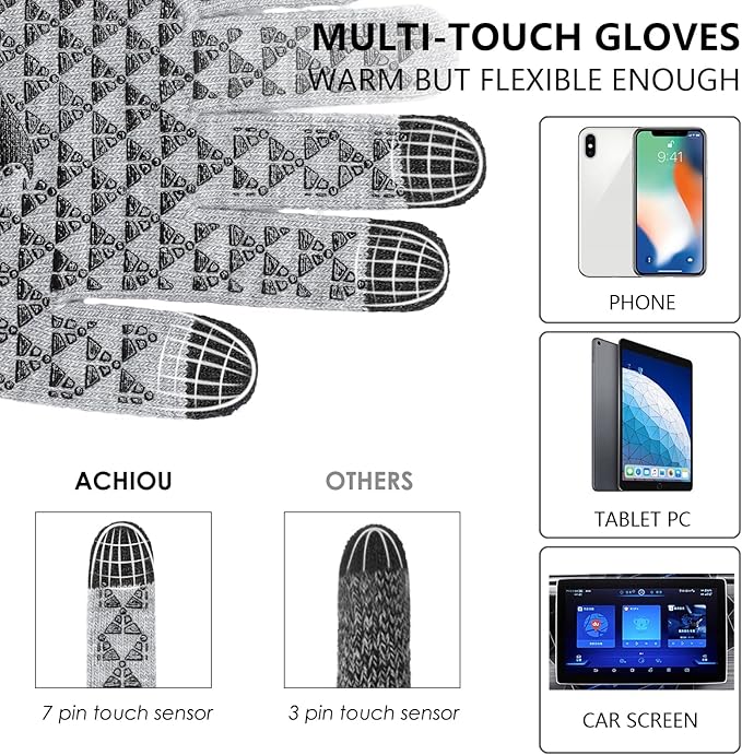 Achiou Winter Gloves, Glove for Men Women, Upgraded Touch Screen Texting Warm Running with Thermal Soft Knit Lining