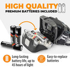 Foxelli LED Headlamp Flashlight for Adults & Kids, Running, Camping, Hiking Head Lamp with White & Red Light, Comfortable Headband, Lightweight & Waterproof, 3 AAA Batteries