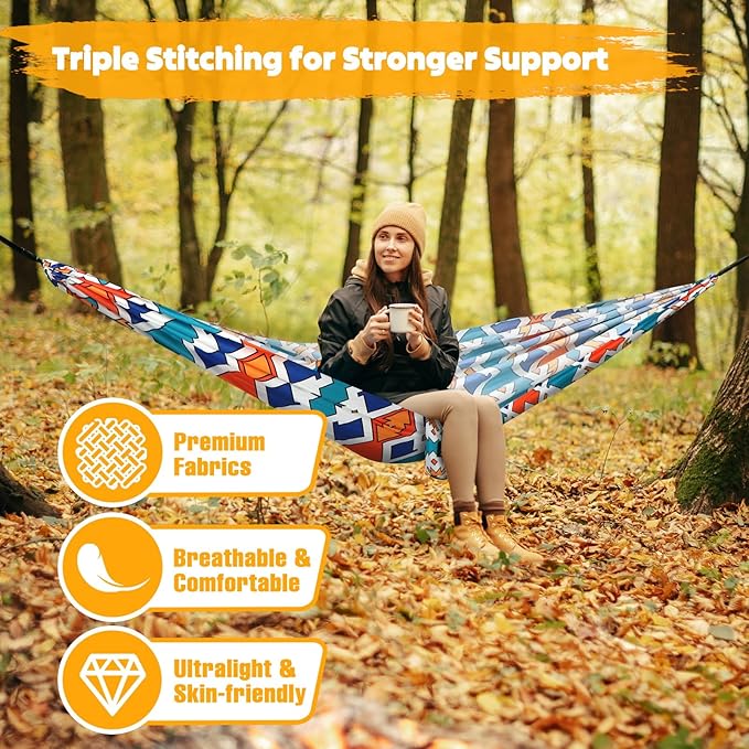 NATUREFUN Ultra-Light Travel Camping Hammock | 300kg Load Capacity,Breathable,Quick-Drying | 2 x Premium Carabiners,2 x Nylon Slings Included | Outdoor Indoor Garden
