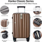 Hanke 20 Inch Carry On Luggage 22x14x9 Airline Approved Lightweight PC Hard Shell Suitcases with Wheels Travel Luggage Rolling Suitcase Travel Luggage Bag Christmas Gifts for Birthday （Brown）