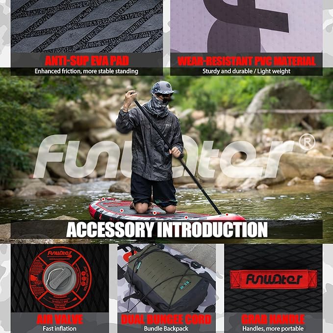 FunWater Inflatable Stand Up Paddle Board with Premium SUP Paddleboard Accessories, Anti-Slip EVA Deck, 11'/10'6'' Paddle Boards for Adults & Youth of All Skill Levels