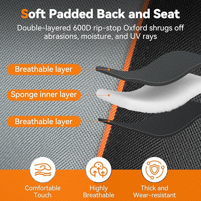 Camping Chairs for Adults Heavy Duty, Oversized Fully Padded Folding Chairs for Outside with Cup Holder, Cooler Bag and Side Pocket, Support 400 Lbs, Versatile for Sports,Outdoors & Lawns